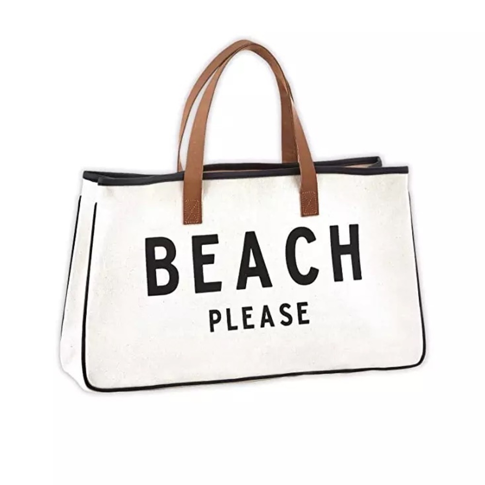 Large canvas tote with leather details